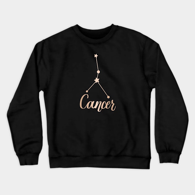 Cancer Zodiac Constellation in Rose Gold - Black Crewneck Sweatshirt by Kelly Gigi